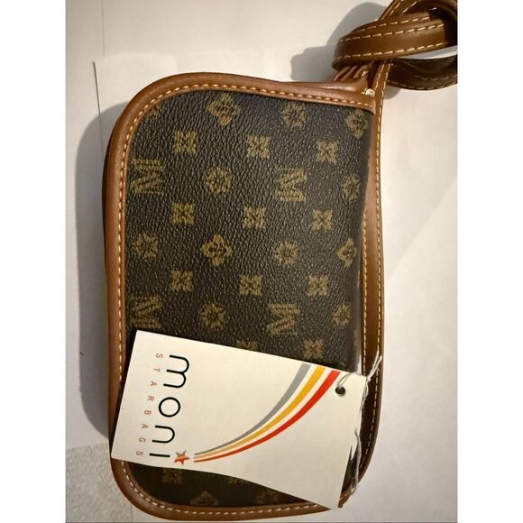 Starbags Moni Women's Faux Leather Monogram Snap Mini Crossbody Bag Brown NWT - Picture 3 of 9